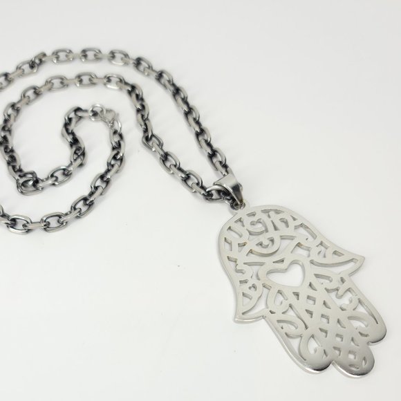 NWT Statement Hamsa Stainless Steel Necklace NEW - Picture 10 of 14